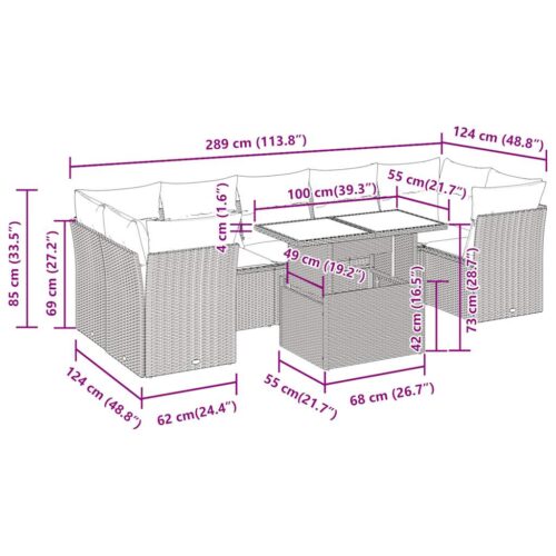 8-Piece Garden Sofa Set with Cushions Black Poly Rattan Wicker Outdoor Patio Furniture - Image 12