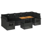 8-Piece Garden Sofa Set with Cushions Black Poly Rattan Wicker Outdoor Patio Furniture