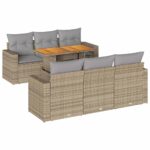 7-Piece Garden Sofa Set with Cushions Beige Poly Rattan Wicker Outdoor Patio Furniture