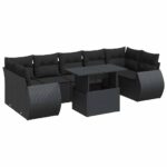 8-Piece Garden Sofa Set with Cushions Black Poly Rattan Wicker Outdoor Patio Furniture