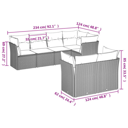 7-Piece Garden Sofa Set with Cushions Beige Poly Rattan Wicker Outdoor Patio Furniture - Image 3