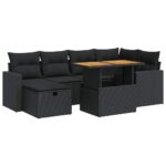 8-Piece Garden Sofa Set with Cushions Black Poly Rattan Wicker Outdoor Patio Furniture Acacia