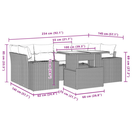 7-Piece Garden Sofa Set with Cushions Beige Poly Rattan Wicker Outdoor Patio Furniture - Image 10