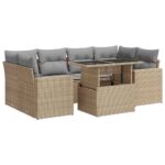 7-Piece Garden Sofa Set with Cushions Beige Poly Rattan Wicker Outdoor Patio Furniture
