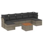 8-Piece Garden Sofa Set with Cushions Grey Poly Rattan Wicker Outdoor Patio Furniture