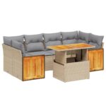 7-Piece Garden Sofa Set with Cushions Beige Poly Rattan Wicker Outdoor Patio Furniture