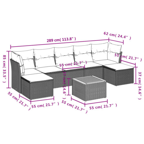 8-Piece Garden Sofa Set with Cushions Grey Poly Rattan Wicker Outdoor Patio Furniture - Image 3