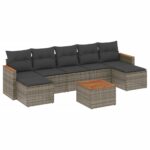 8-Piece Garden Sofa Set with Cushions Grey Poly Rattan Wicker Outdoor Patio Furniture
