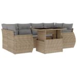 7-Piece Garden Sofa Set with Cushions Beige Poly Rattan Wicker Outdoor Patio Furniture