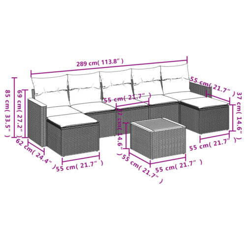 8-Piece Garden Sofa Set with Cushions Grey Poly Rattan Wicker Outdoor Patio Furniture - Image 8