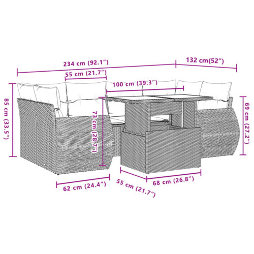 7-Piece Garden Sofa Set with Cushions Beige Poly Rattan Wicker Outdoor Patio Furniture - Image 10