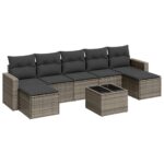 8-Piece Garden Sofa Set with Cushions Grey Poly Rattan Wicker Outdoor Patio Furniture