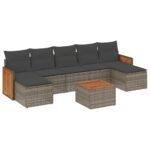 8-Piece Garden Sofa Set with Cushions Grey Poly Rattan Wicker Outdoor Patio Furniture