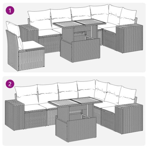 7-Piece Garden Sofa Set with Cushions Beige Poly Rattan Wicker Outdoor Patio Furniture - Image 11