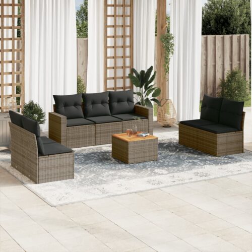 8-Piece Garden Sofa Set with Cushions Grey Poly Rattan Wicker Outdoor Patio Furniture - Image 2
