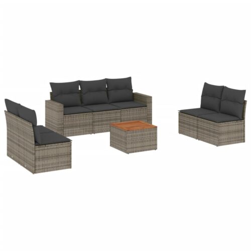 8-Piece Garden Sofa Set with Cushions Grey Poly Rattan Wicker Outdoor Patio Furniture - Image 5