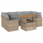 7-Piece Garden Sofa Set with Cushions Beige Poly Rattan Wicker Outdoor Patio Furniture