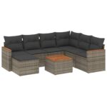 8-Piece Garden Sofa Set with Cushions Grey Poly Rattan Wicker Outdoor Patio Furniture
