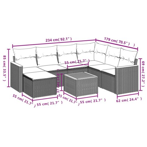 8-Piece Garden Sofa Set with Cushions Grey Poly Rattan Wicker Outdoor Patio Furniture - Image 9