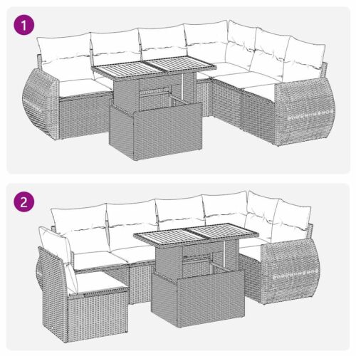 7-Piece Garden Sofa Set with Cushions Beige Poly Rattan Wicker Outdoor Patio Furniture - Image 11