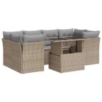 7-Piece Garden Sofa Set with Cushions Beige Poly Rattan Wicker Outdoor Patio Furniture