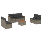 8-Piece Garden Sofa Set with Cushions Grey Poly Rattan Wicker Outdoor Patio Furniture