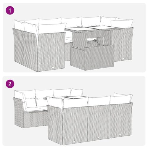 7-Piece Garden Sofa Set with Cushions Beige Poly Rattan Wicker Outdoor Patio Furniture - Image 6
