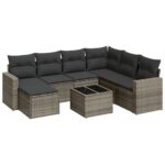 8-Piece Garden Sofa Set with Cushions Grey Poly Rattan Wicker Outdoor Patio Furniture