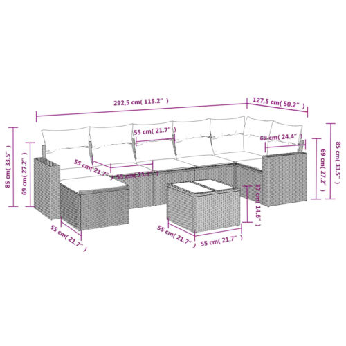 8-Piece Garden Sofa Set with Cushions Grey Poly Rattan Wicker Outdoor Patio Furniture - Image 3
