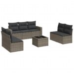 8-Piece Garden Sofa Set with Cushions Grey Poly Rattan Wicker Outdoor Patio Furniture