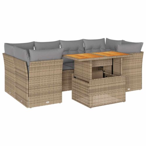 7-Piece Garden Sofa Set with Cushions Beige Poly Rattan Wicker Outdoor Patio Furniture - Image 13