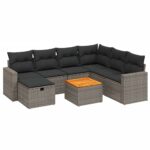 8-Piece Garden Sofa Set with Cushions Grey Poly Rattan Wicker Outdoor Patio Furniture