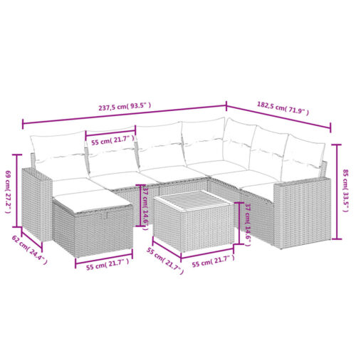 8-Piece Garden Sofa Set with Cushions Grey Poly Rattan Wicker Outdoor Patio Furniture - Image 4