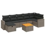 8-Piece Garden Sofa Set with Cushions Grey Poly Rattan Wicker Outdoor Patio Furniture