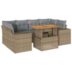 7-Piece Garden Sofa Set with Cushions Beige Poly Rattan Wicker Outdoor Patio Furniture