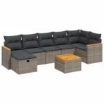 8-Piece Garden Sofa Set with Cushions Grey Poly Rattan Wicker Outdoor Patio Furniture