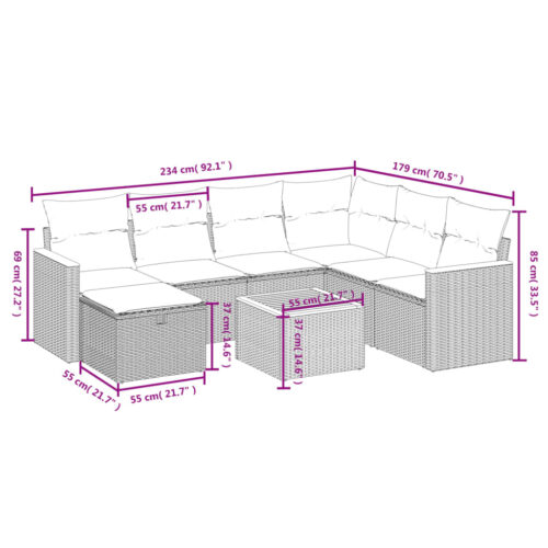 8-Piece Garden Sofa Set with Cushions Grey Poly Rattan Wicker Outdoor Patio Furniture - Image 4