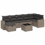 8-Piece Garden Sofa Set with Cushions Grey Poly Rattan Wicker Outdoor Patio Furniture