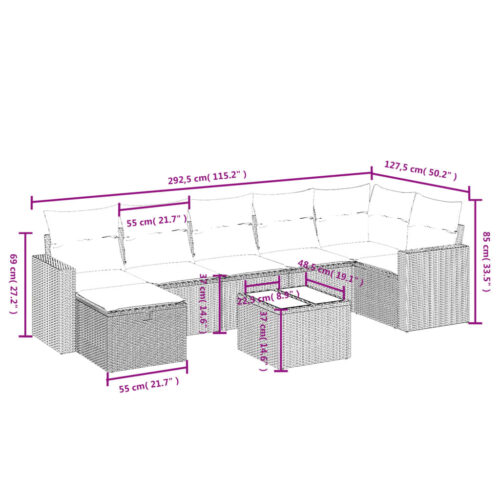 8-Piece Garden Sofa Set with Cushions Grey Poly Rattan Wicker Outdoor Patio Furniture - Image 4