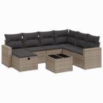 8-Piece Garden Sofa Set with Cushions Grey Poly Rattan Wicker Outdoor Patio Furniture
