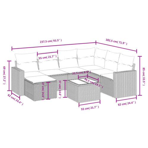 8-Piece Garden Sofa Set with Cushions Grey Poly Rattan Wicker Outdoor Patio Furniture - Image 4