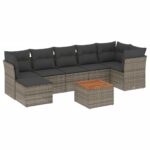 8-Piece Garden Sofa Set with Cushions Grey Poly Rattan Wicker Outdoor Patio Furniture