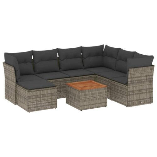 8-Piece Garden Sofa Set with Cushions Grey Poly Rattan Wicker Outdoor Patio Furniture