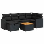 7-Piece Garden Sofa Set with Cushions Black Poly Rattan Wicker Outdoor Patio Furniture