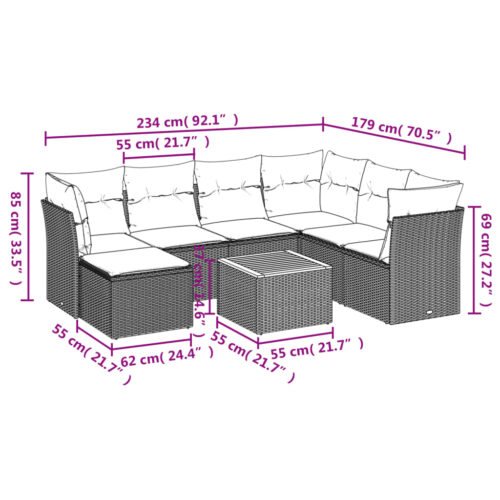 8-Piece Garden Sofa Set with Cushions Grey Poly Rattan Wicker Outdoor Patio Furniture - Image 3