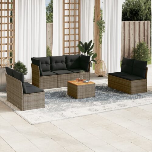 8-Piece Garden Sofa Set with Cushions Grey Poly Rattan Wicker Outdoor Patio Furniture - Image 2