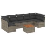 8-Piece Garden Sofa Set with Cushions Grey Poly Rattan Wicker Outdoor Patio Furniture