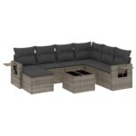 8-Piece Garden Sofa Set with Cushions Grey Poly Rattan Wicker Outdoor Patio Furniture