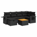 7-Piece Garden Sofa Set with Cushions Black Poly Rattan Wicker Outdoor Patio Furniture