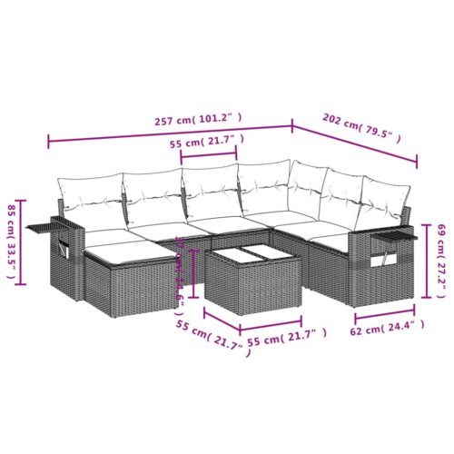8-Piece Garden Sofa Set with Cushions Grey Poly Rattan Wicker Outdoor Patio Furniture - Image 10